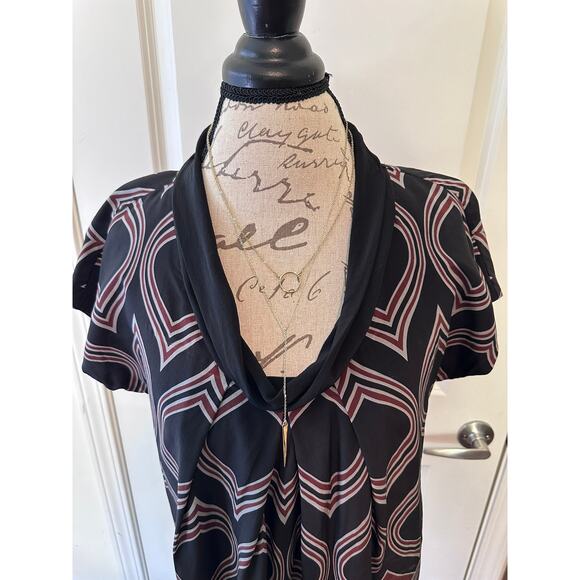 Tibi Women's sz 6 Tribal Print 100% Silk Shift Dress Tunic Mini Cap Sleeve Fall - Picture 9 of 10